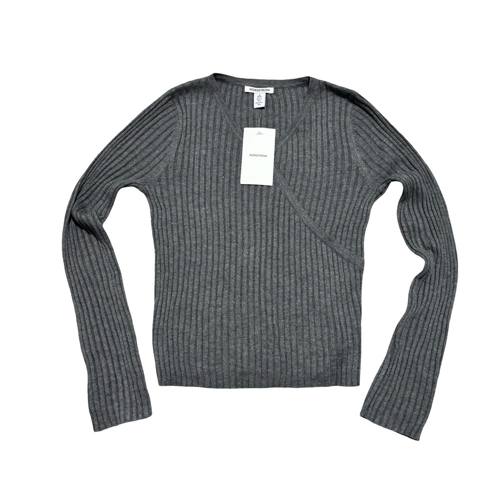 Nordstrom Women's Wrap Style Ribbed Long Sleeve Sweatshirt Sz M 8/10 - 13 x 18